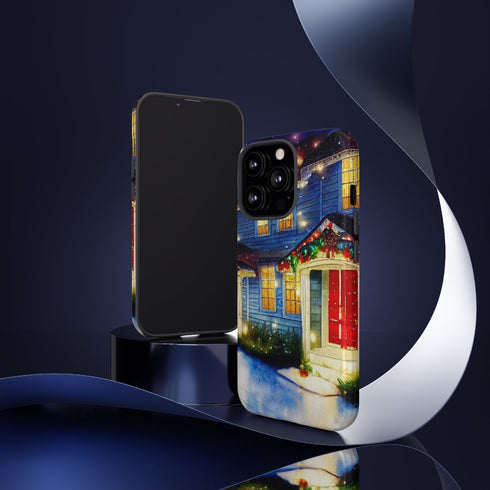 Festive Christmas Decorations on a Row of Townhomes - Impact Resistant Phone Case